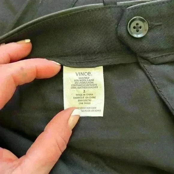 Vince 'Strapping' Leather Trim WOOL Trousers PANT BLACK 2 - Picture 4 of 7